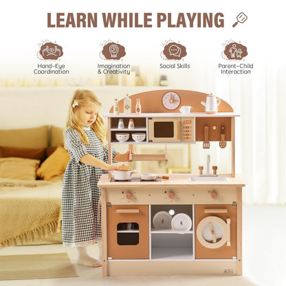 Robud New Large Kids Toddlers Kitchen Playset Wooden Play Toy With Accessories