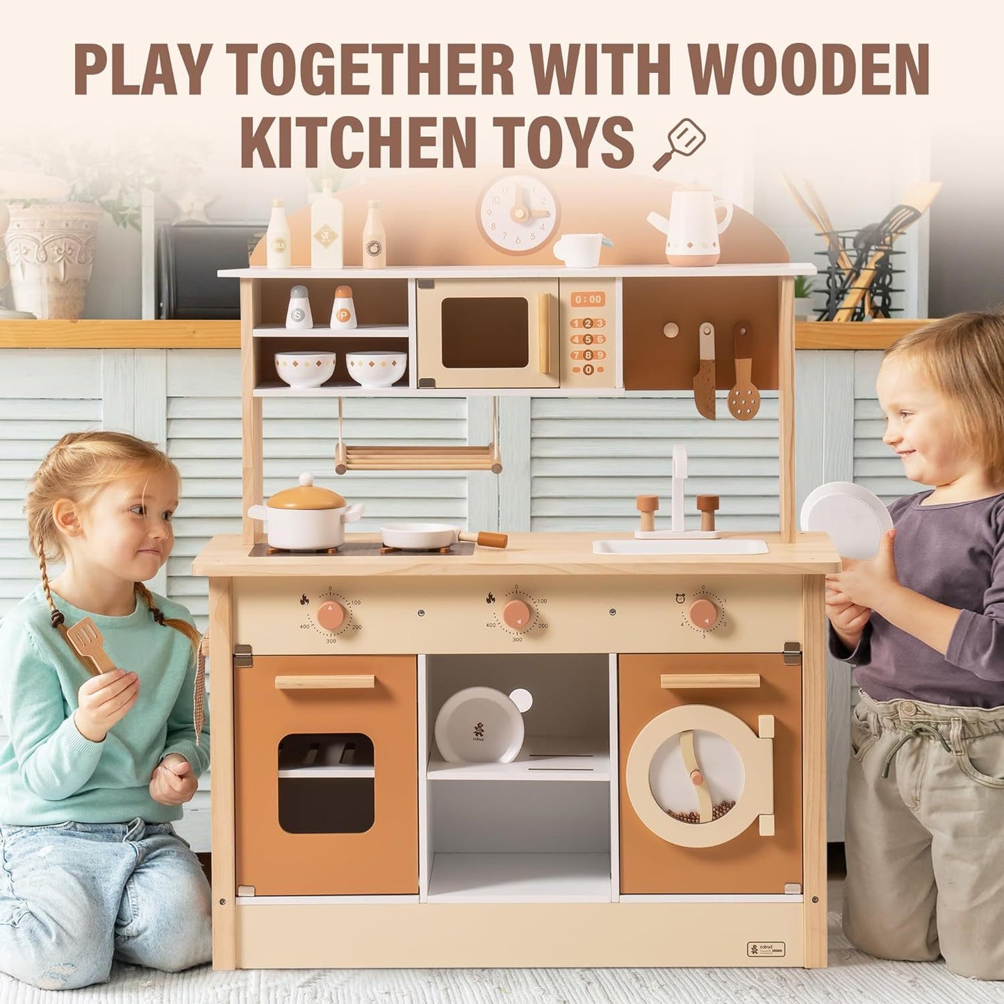 Robud New Large Kids Toddlers Kitchen Playset Wooden Play Toy With Accessories