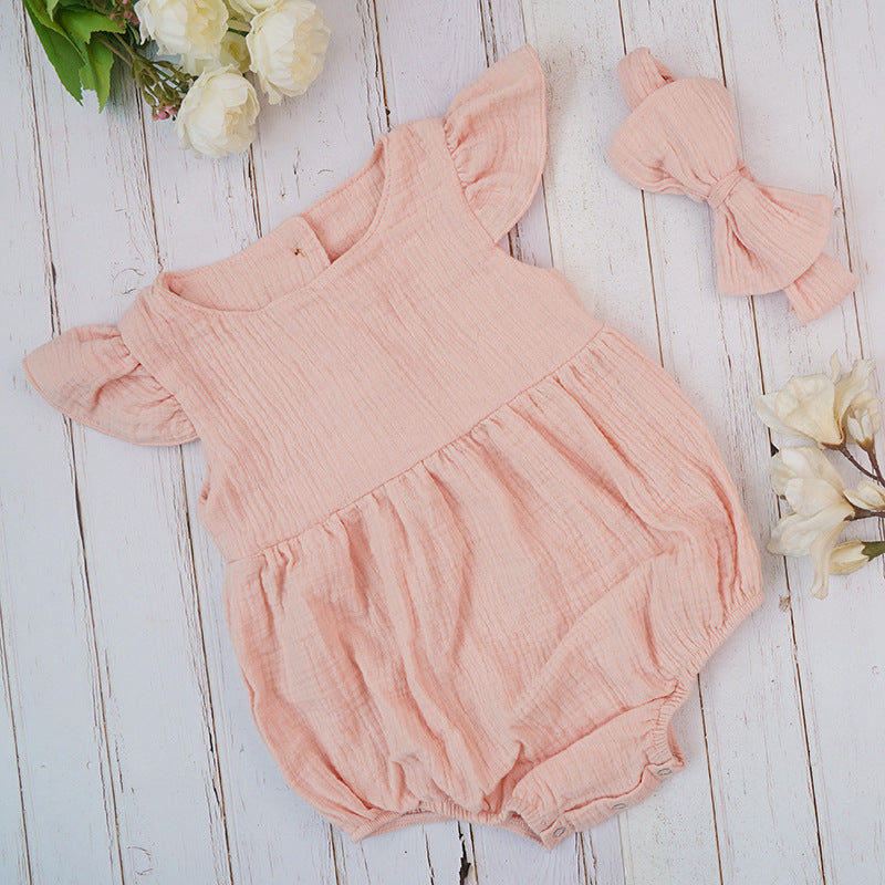 Baby solid cotton ruffled romper