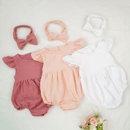 Baby solid cotton ruffled romper