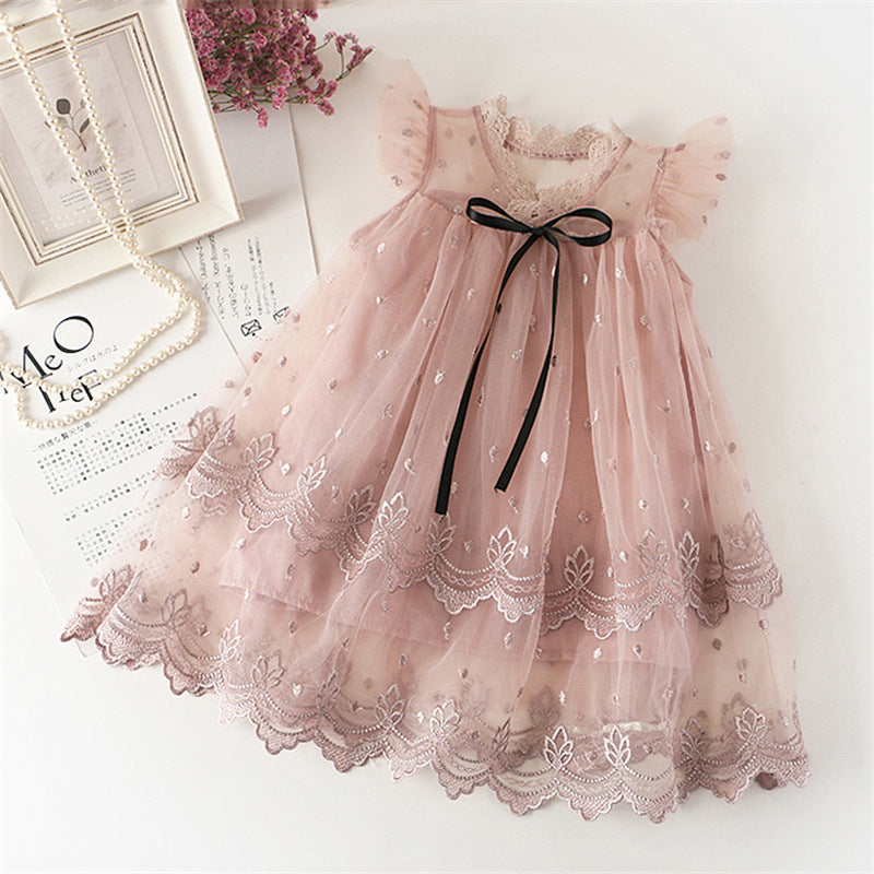 Embroidered gauze puffy princess dress dress