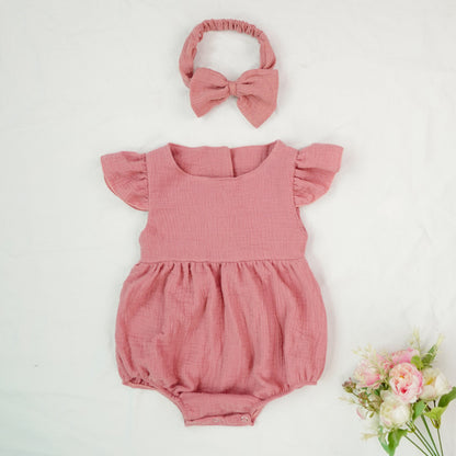 Baby solid cotton ruffled romper