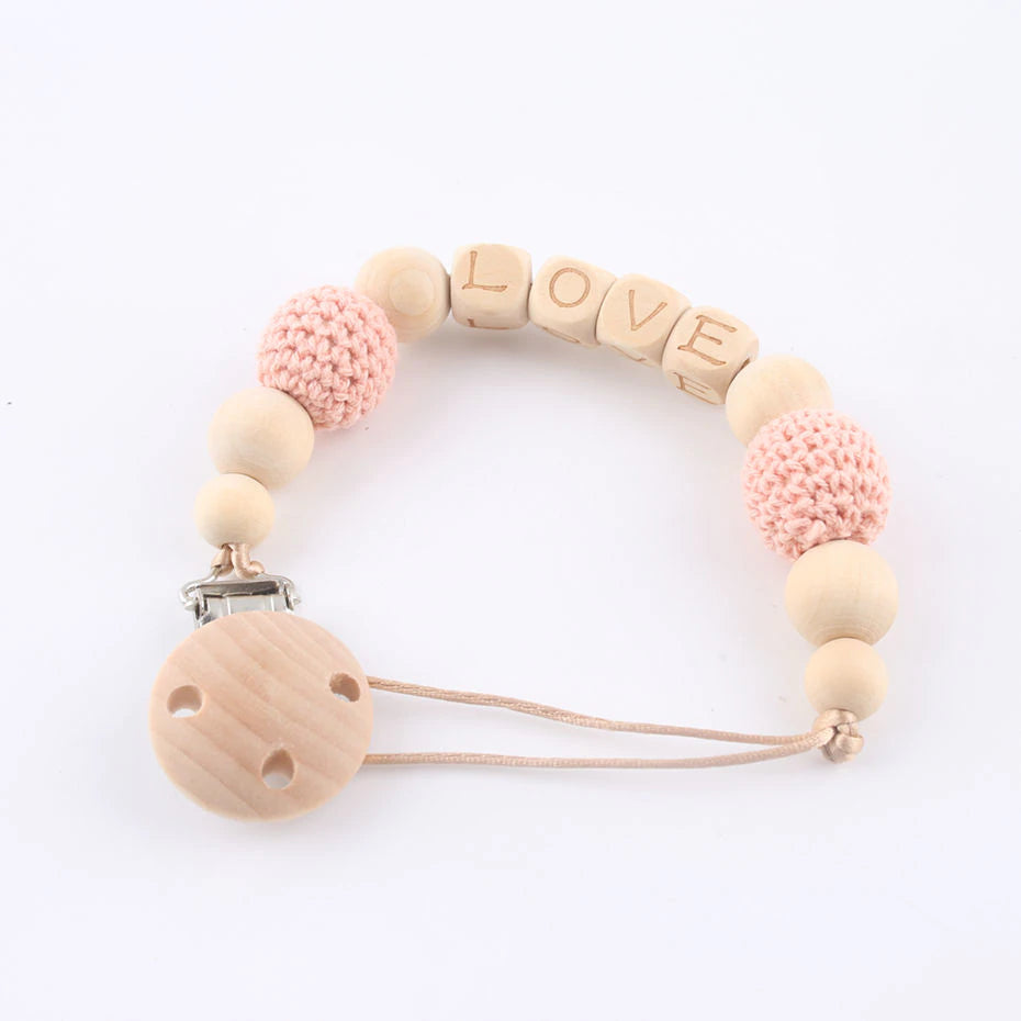 Personalised Natural Crochet Wood Baby Teether