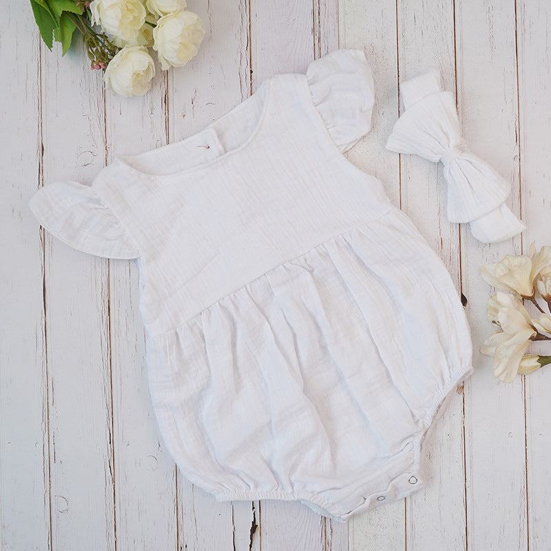 Baby solid cotton ruffled romper