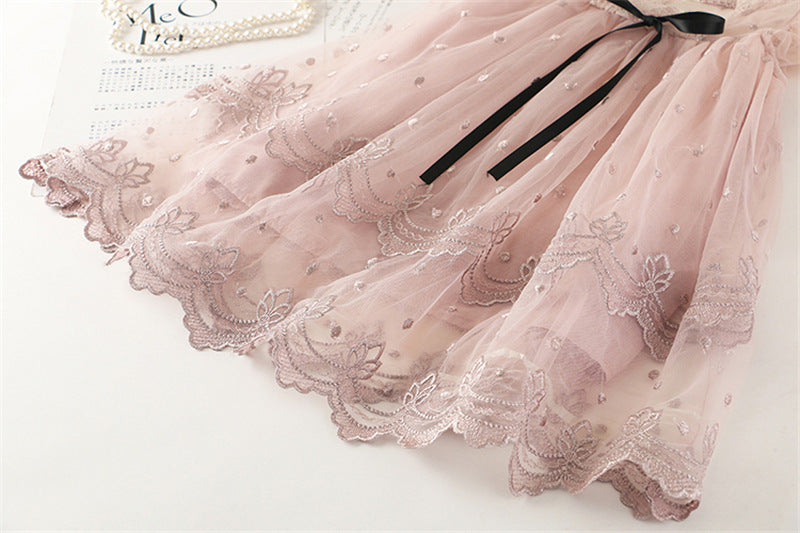 Embroidered gauze puffy princess dress dress