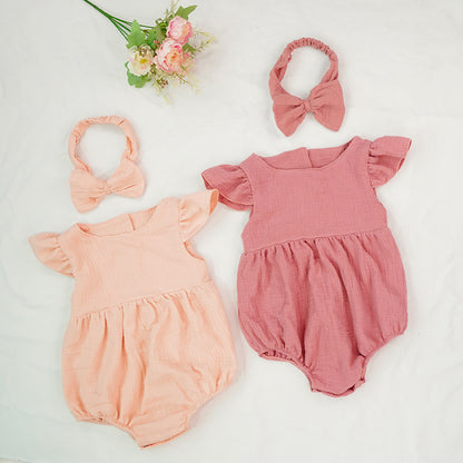 Baby solid cotton ruffled romper