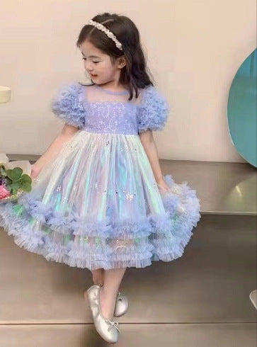 Children's Princess Dress Summer Short Sleeve Super Fashionable Sweet Girl Medium And Big Children Cute Puffy Tulle Skirt