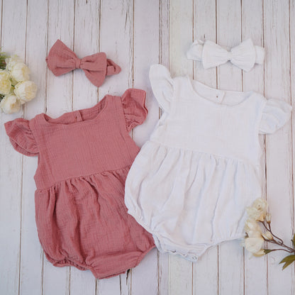 Baby solid cotton ruffled romper