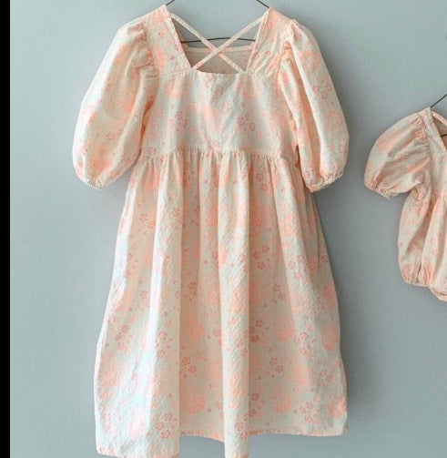 Baby Square Neck Princess Dress Romper Puff Sleeve