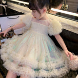 Children's Princess Dress Summer Short Sleeve Super Fashionable Sweet Girl Medium And Big Children Cute Puffy Tulle Skirt