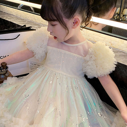 Children's Princess Dress Summer Short Sleeve Super Fashionable Sweet Girl Medium And Big Children Cute Puffy Tulle Skirt