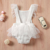 Baby Girl Romper Lace Sleeve Embroidered  Back Tulle Jumpsuit