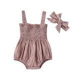 Baby Summer Jumpsuit Outfit Solid Color Ruched Toddler Girl