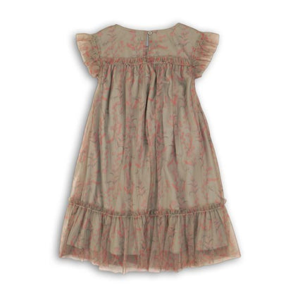Olive Green Floral Girls Dress
