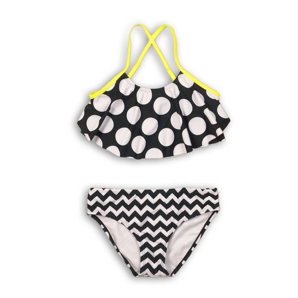 Black & White Dots Stripe Girls Swimwear